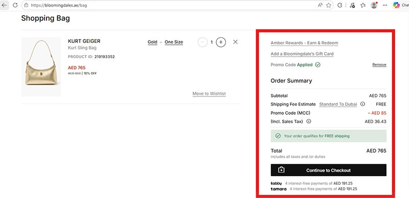 Bloomingdale's UAE promo code MCC working proof tested on June 11, 2026