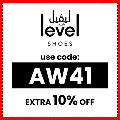 Level Shoes Sale banner offering up to 60% off luxury footwear plus an extra 10% off with promo code AW41