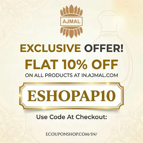 Ajmal Promo Code ESHOPAP10 Offer Banner Ajmal promo code ESHOPAP10 offering a flat 10% off discount on all products.
